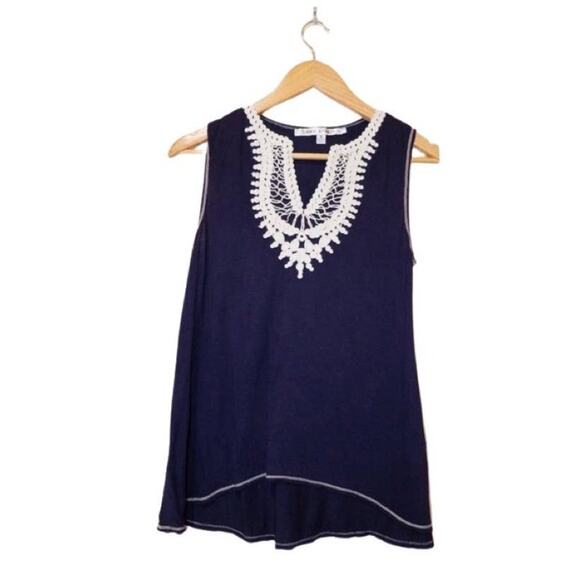 Max Studio navy embroidered top - Picture 1 of 5